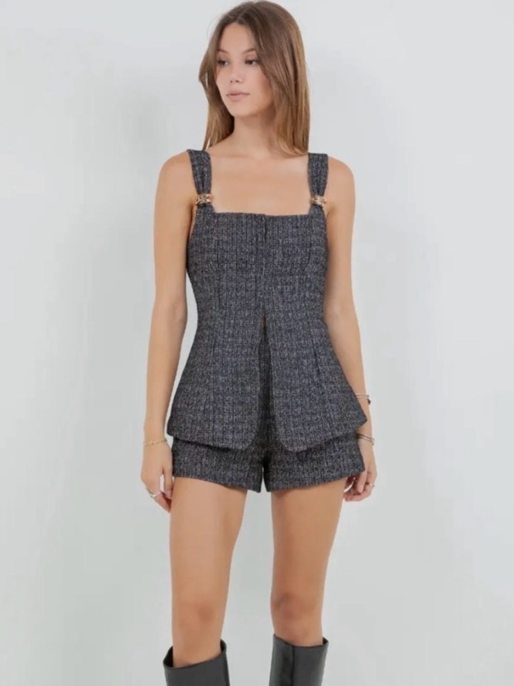 Boutique Tweed Tank in Charcoal